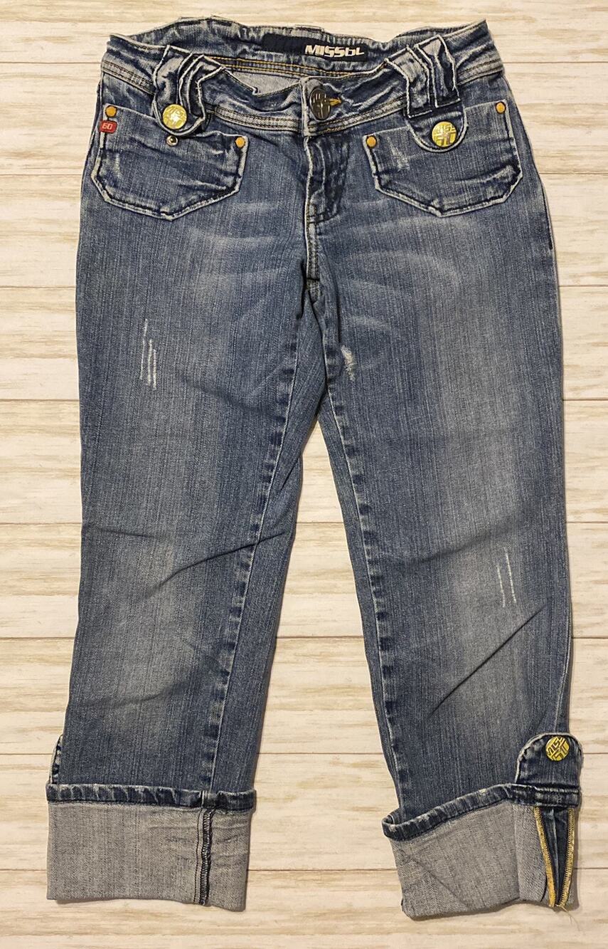 Miss Sixty Womens Size 28 Med Wash Distressed Roll Up Jeans